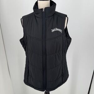 Jack Daniel's Whiskey Puffer Vest WOMENS Black Full Zip Old No 7 Brand SIZE L